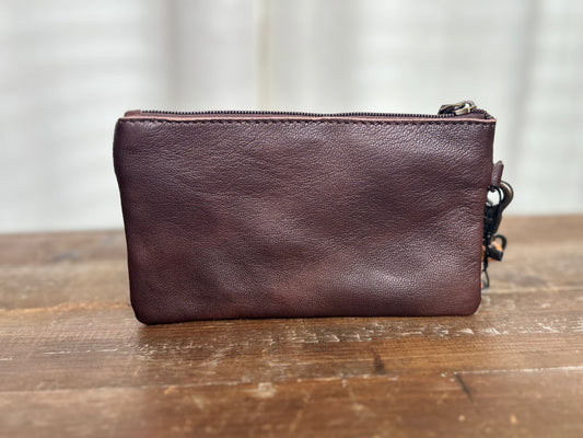 Tooled Leather & Hair-on-Hide Wristlet -White