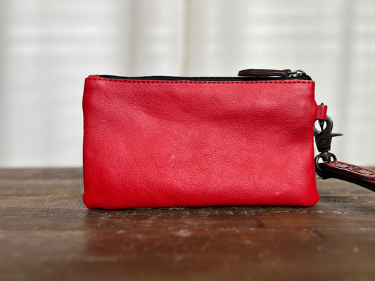 Tooled Hair-on-Hide Wristlet - Red
