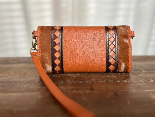 Cowhide Boot Stitch Convertible Wallet Wristlet Crossbody