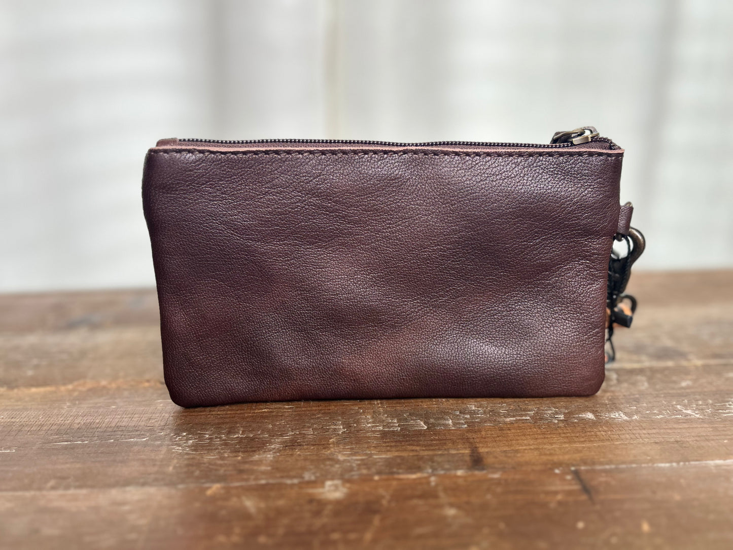 Tooled Leather & Hair-on-Hide Wristlet -White