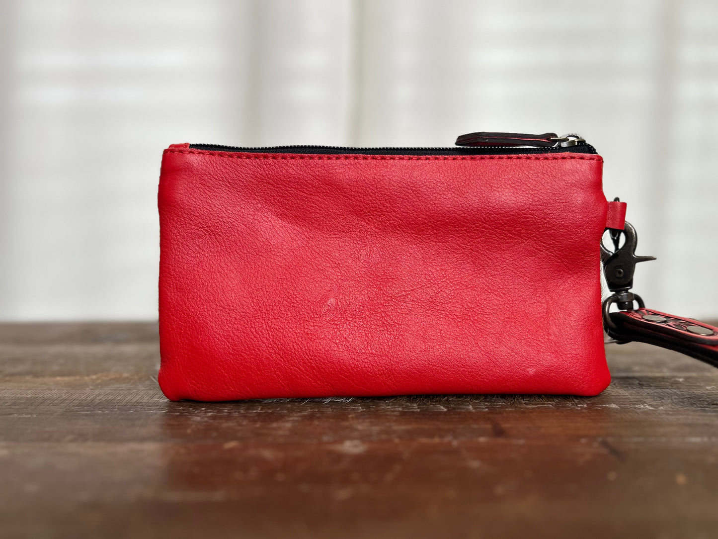 Tooled Hair-on-Hide Wristlet - Red