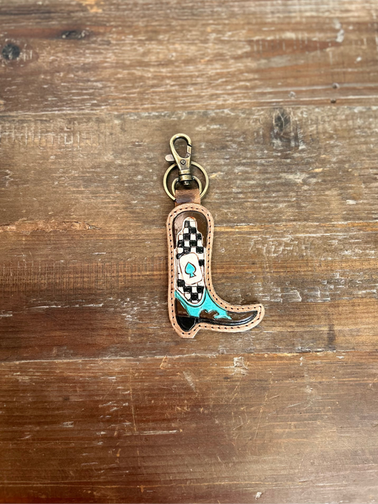 Cowhide Leather Boot Keychain