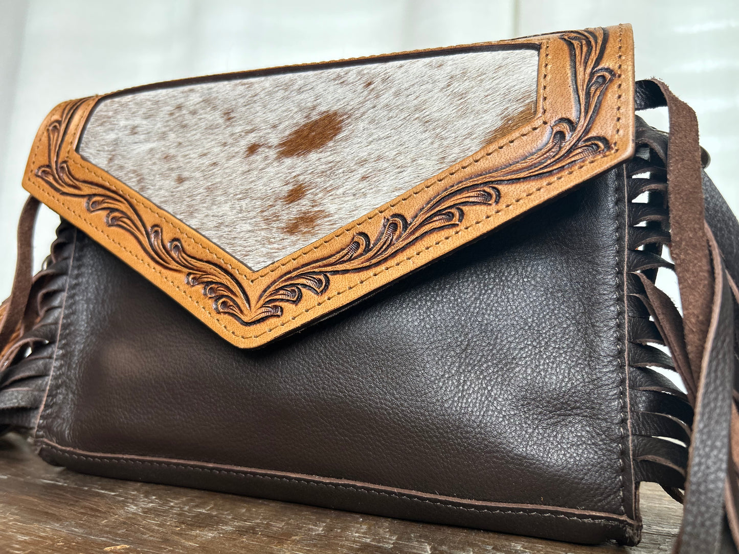 Cowhide leather purse with fringe