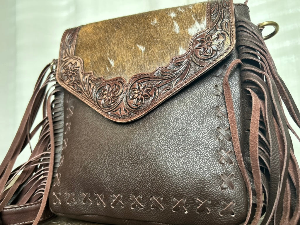 The Midnight Prairie Tooled Leather & Fringe Crossbody