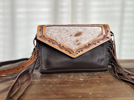 Cowhide leather purse with fringe