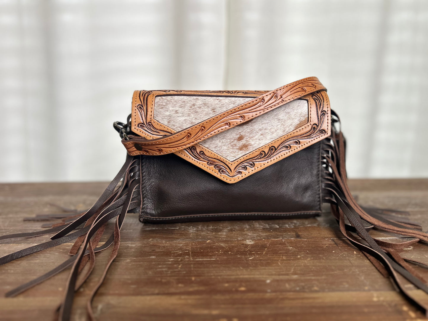 Cowhide leather purse with fringe