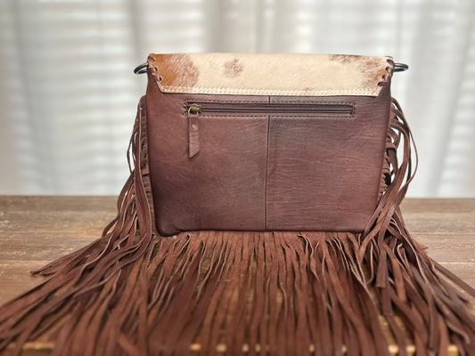 Hair on Hide Tooled Leather Fringe Crossbody