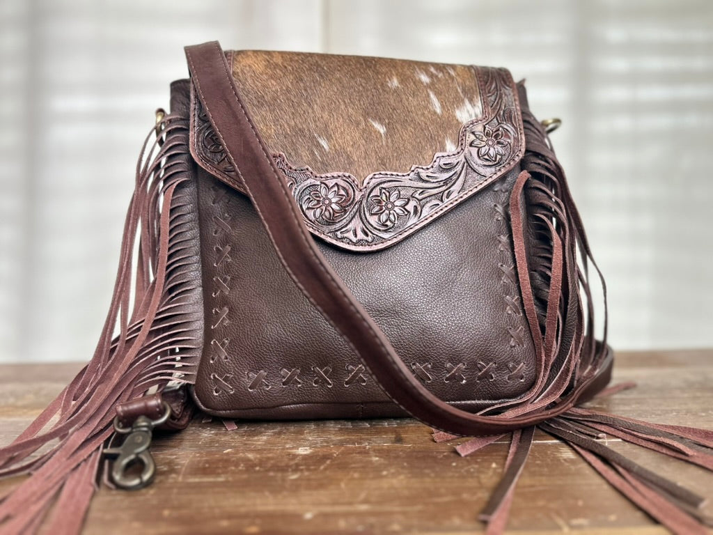 The Midnight Prairie Tooled Leather & Fringe Crossbody