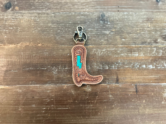 Turquoise Thunderbolt Hair-on-Hide Keychain