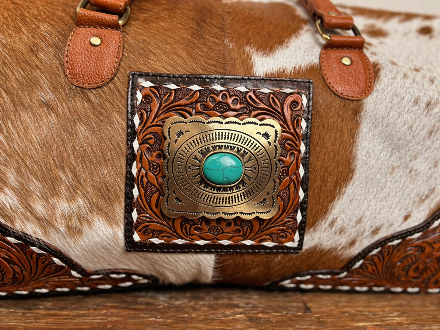 Cowhide Concho Travel Duffle Bag