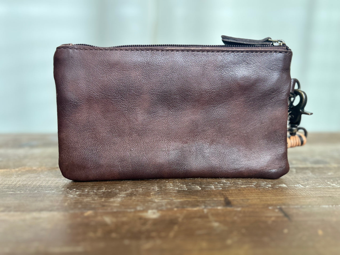 Tooled Hair-on-hide Wristlet - Tan