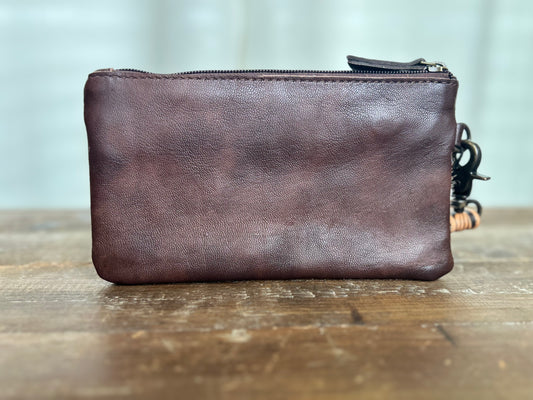 Tooled Hair-on-hide Wristlet - Tan
