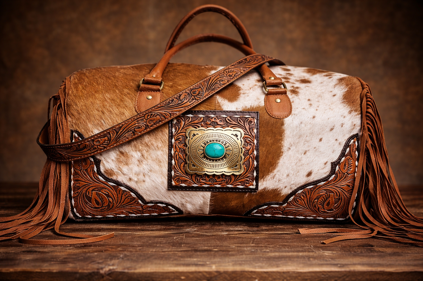 Cowhide Concho Travel Duffle Bag