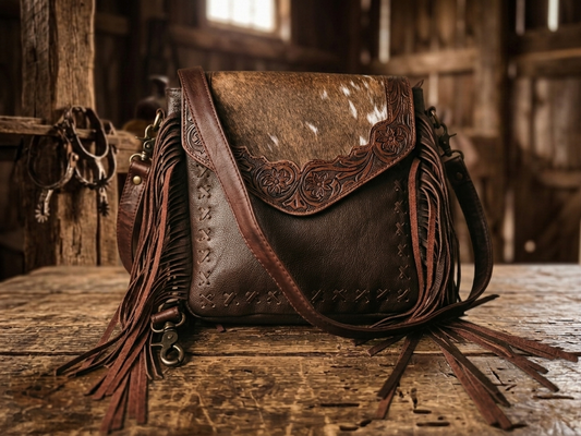 The Midnight Prairie Tooled Leather & Fringe Crossbody