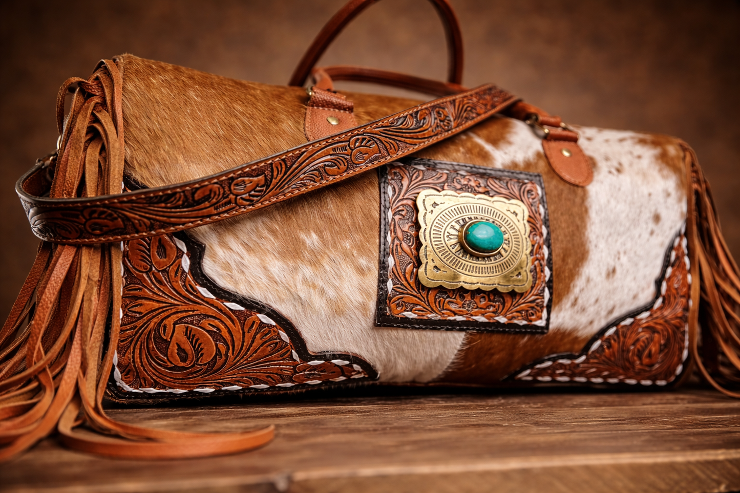 Cowhide Concho Travel Duffle Bag