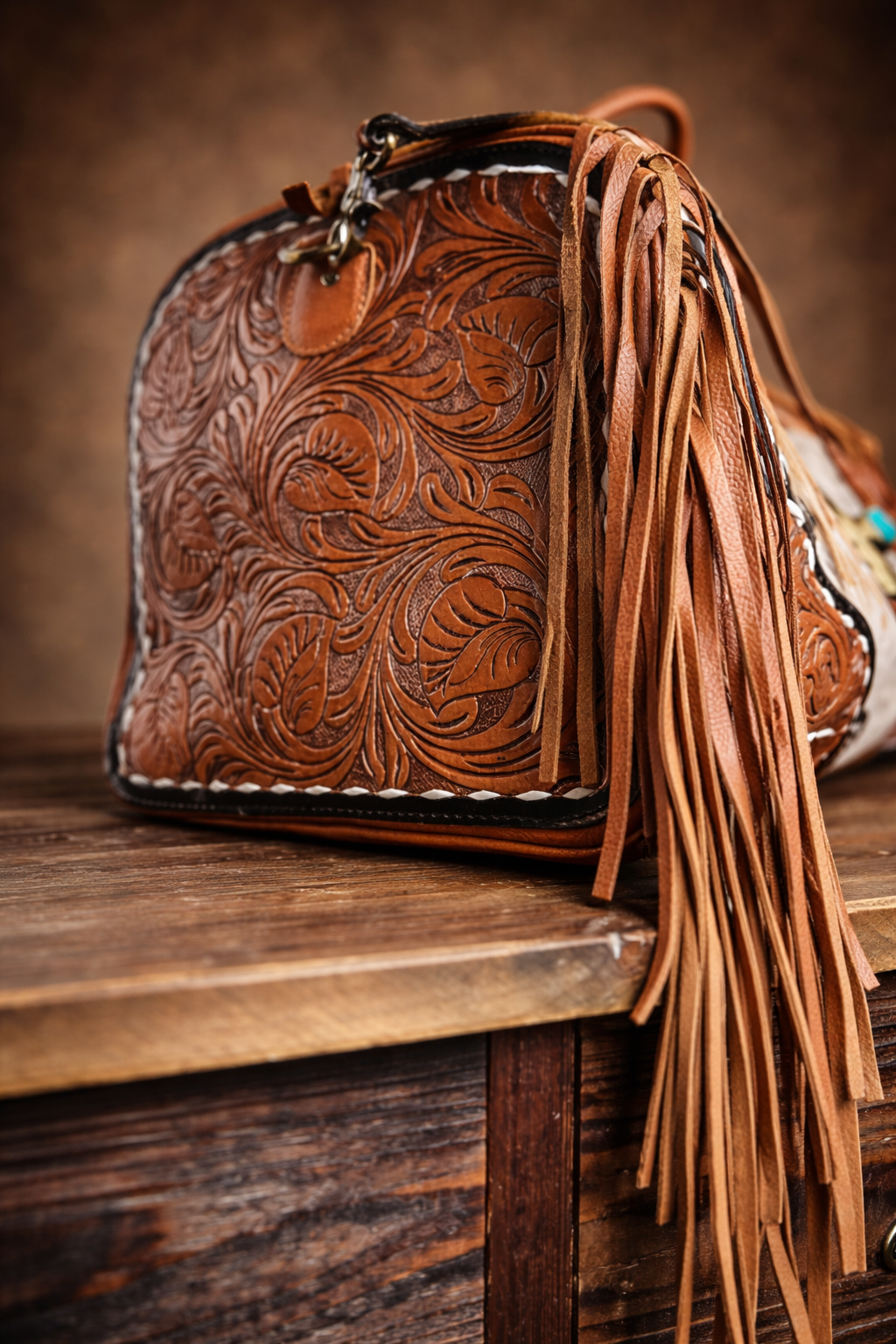 Cowhide Concho Travel Duffle Bag